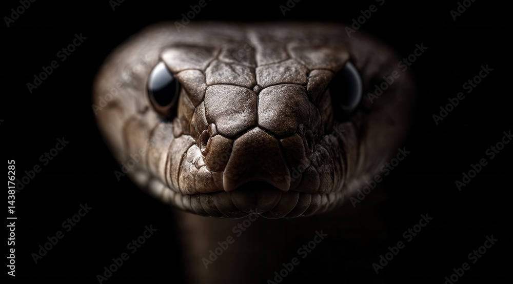 A close up of a snake's head in the dark A close up of a snake's head in the dark