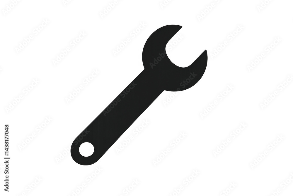 A black silhouette of a wrench with an open end, commonly used for tightening or loosening bolts and nuts. A black silhouette of a wrench with an open end, commonly used for tightening or loosening bolts and nuts.