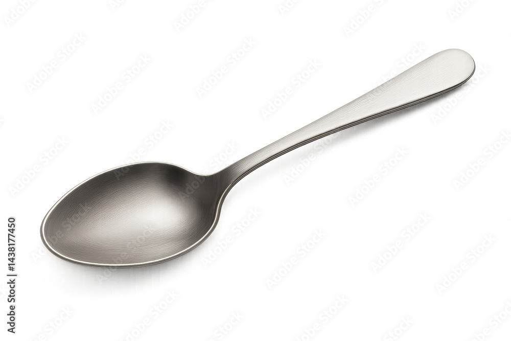 A metallic spoon with a rounded bowl and a smooth handle. A metallic spoon with a rounded bowl and a smooth handle.