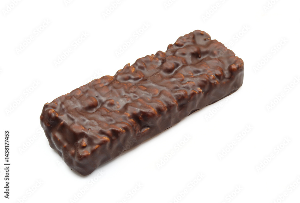 Rice bar covered in chocolate isolated on white background Rice bar covered in chocolate isolated on white background