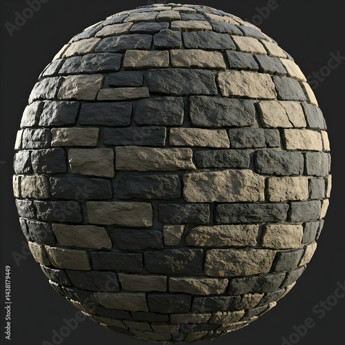 Dark and Light Stone Brick Texture Seamless Spherical Mapping