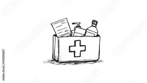 First aid kit set line art