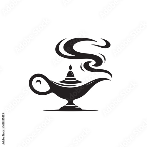 Genie lamp with smoke silhouette simple style