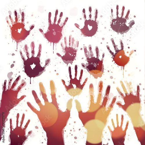Vibrant Red and Purple Dripping Handprints Design