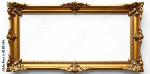 Ornate gilded frame, antique style, white background, luxury, baroque