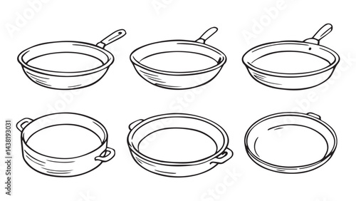 Frying pan set line art