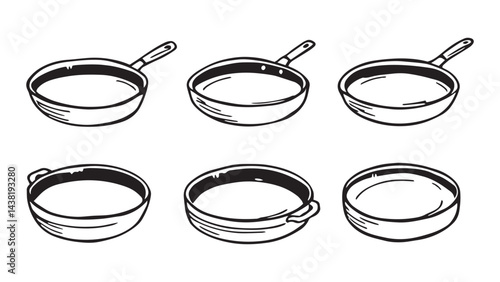 Frying pan set line art