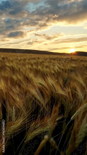 golden wheat field swaying in the breeze under soft sunlight, focus on rural beauty and warmth
