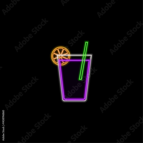 alcoholic beverages. neon style. Summer non-alcoholic drinks with lemon, lime and mint ice cubes. Whiskey on the rocks, tequila, vodka, sambuca, mojito and martini