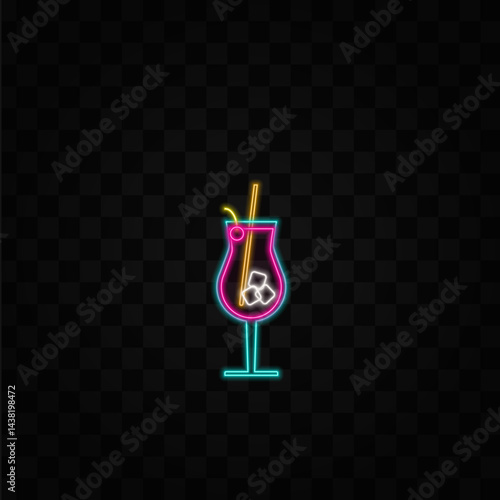 Cocktail bar. popular cocktails. Created for menu designs. neon style. Set of alcoholic drinks with Tequila Sunrise, Margarita, Old-fashioned, Caipirinha, Manhattan and Mojito