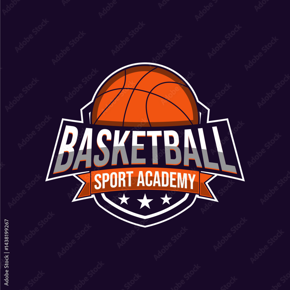 Obraz premium Basketball sports academy logo. Basketball sports academy emblem, design template. Sports badge vector illustration