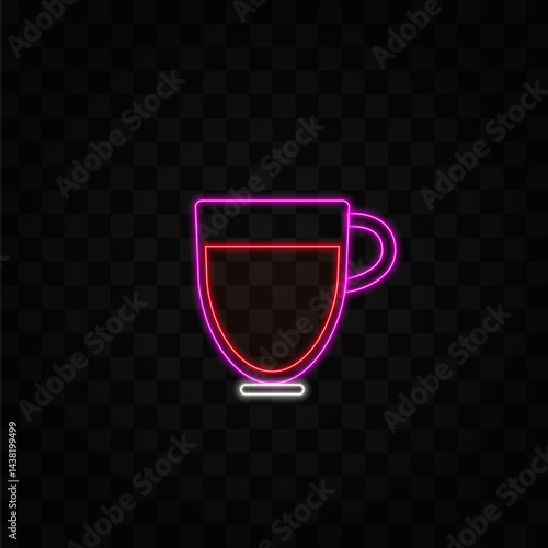 Cup of coffee. beautiful mug with steam drink.. neon style. Cappuccino or espresso, doppio or mocha. neon style.
