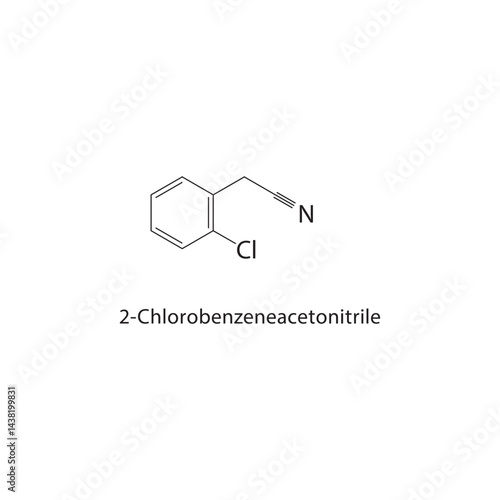2-Chlorobenzeneacetonitrile skeletal structure. Aromatic Nitrile compound schematic illustration. Simple diagram, chemical formula.
