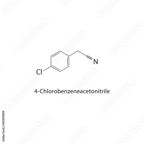 4-Chlorobenzeneacetonitrile skeletal structure. Aromatic Nitrile compound schematic illustration. Simple diagram, chemical formula.