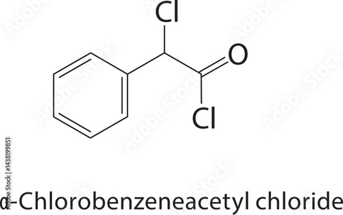 α-Chlorobenzeneacetyl chloride skeletal structure. Acid Chloride compound schematic illustration. Simple diagram, chemical formula.