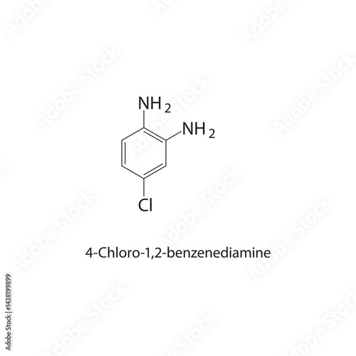 4-Chloro-1,2-benzenediamine skeletal structure. Aromatic Diamine compound schematic illustration. Simple diagram, chemical formula.