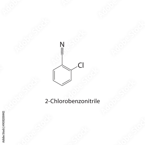 2-Chlorobenzonitrile skeletal structure. Aromatic Nitrile compound schematic illustration. Simple diagram, chemical formula.