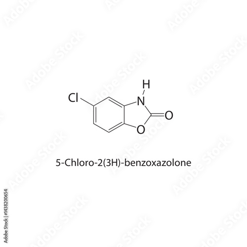 5-Chloro-2(3H)-benzoxazolone skeletal structure. Benzoxazolone Derivative compound schematic illustration. Simple diagram, chemical formula.
