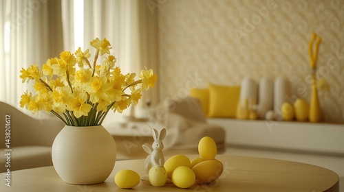 Springtime blossoms brighten a modern living room.