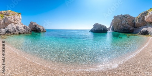 Stunning 360 degree hdr scenic beach landscape clear water tranquil environment