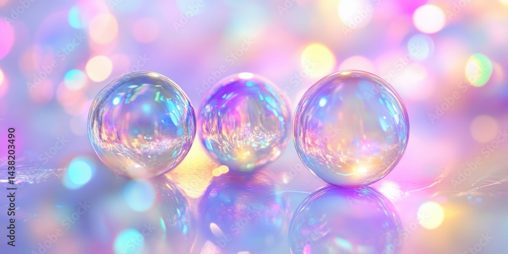 Two transparent soap bubbles glowing against a vibrant and colorful bokeh backdrop with soft focus lights. This could be a decorative image or used to represent concepts of duality, joy, purity or the Two transparent soap bubbles glowing against a vibrant and colorful bokeh backdrop with soft focus lights. This could be a decorative image or used to represent concepts of duality, joy, purity or the