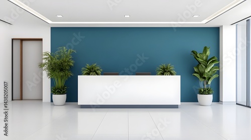 Futuristic and Minimalist Corporate Office with Abstract Blue and White Backdrop