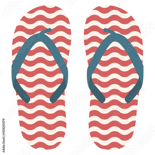 Flip flops with wavy stripe simple summer beach for resort. Pair of shoes for leisure. Vector element for vacation illustration
