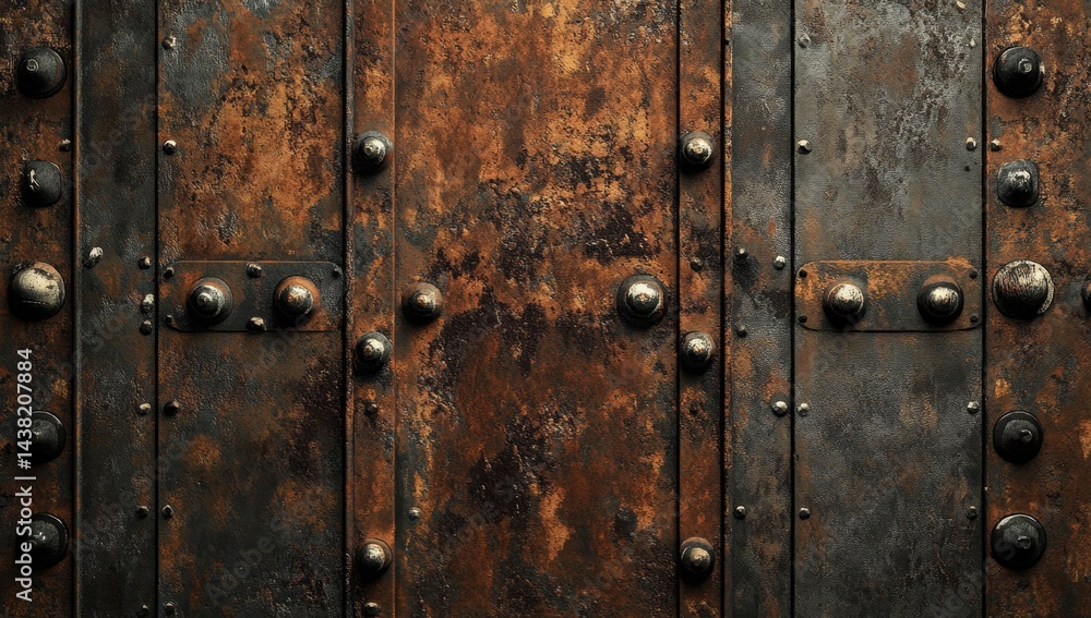 Rusted metal panels with rivets Rusted metal panels with rivets
