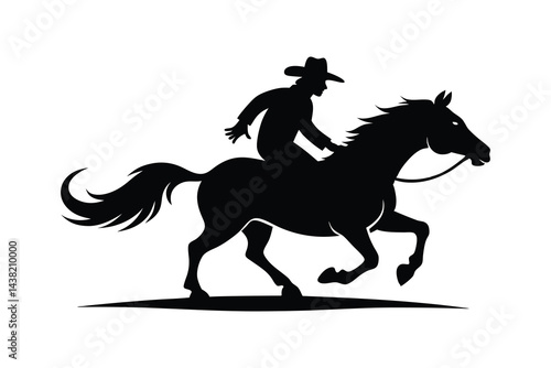 cowboy and horse running silhouette vector illustration