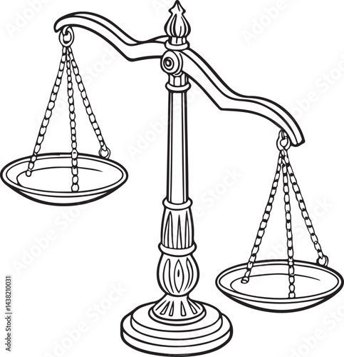 Hand-Drawn Justice Scale Illustration – Law and Legal Balance Symbol