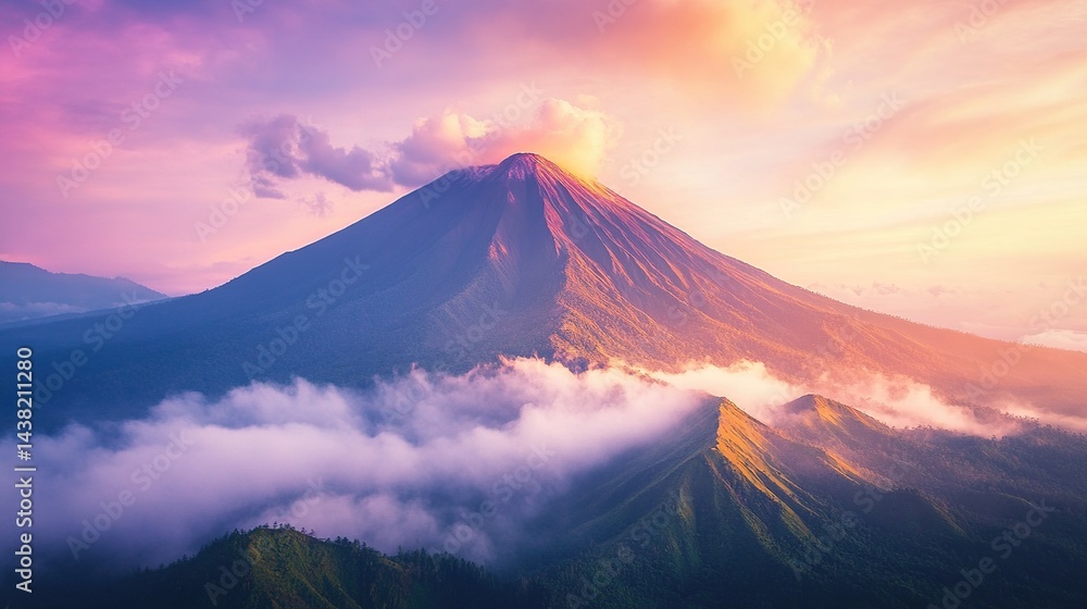 Fototapeta premium Majestic volcano at vibrant sunrise