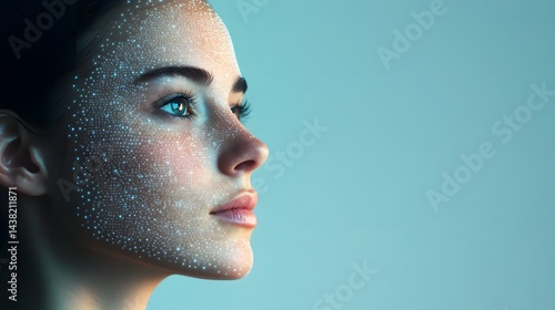 Obraz na płótnie Digitally Enchanced Futuristic Beauty:Woman With Glittering Facial Marks w salonie