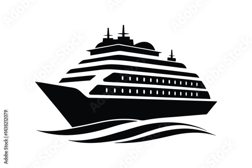 Silhouette of a cruise ship vector icon on white background