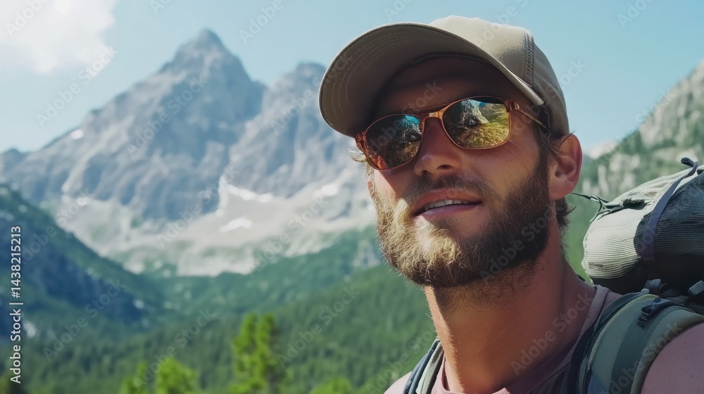 Naklejka premium Man hiking in mountains portrait