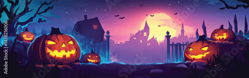 Glowing Jack-o_-Lantern Faces in the Night.