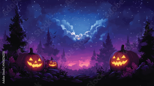  Halloween Glowing Faces in the Darkness.