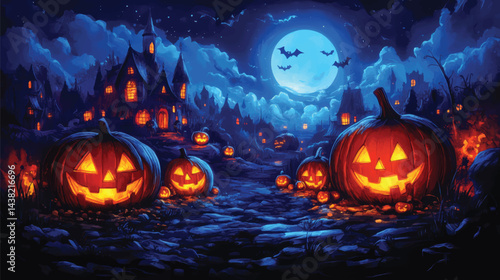  Jack-o’-Lanterns Illuminating Halloween Path.