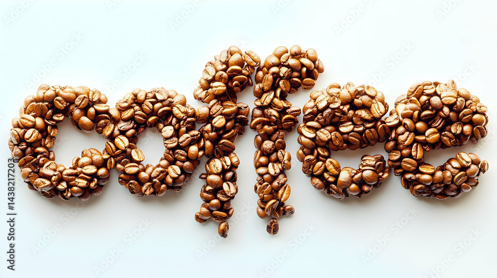 Coffee Beans Arranged to Spell Coffee on White Background Coffee Beans Arranged to Spell Coffee on White Background