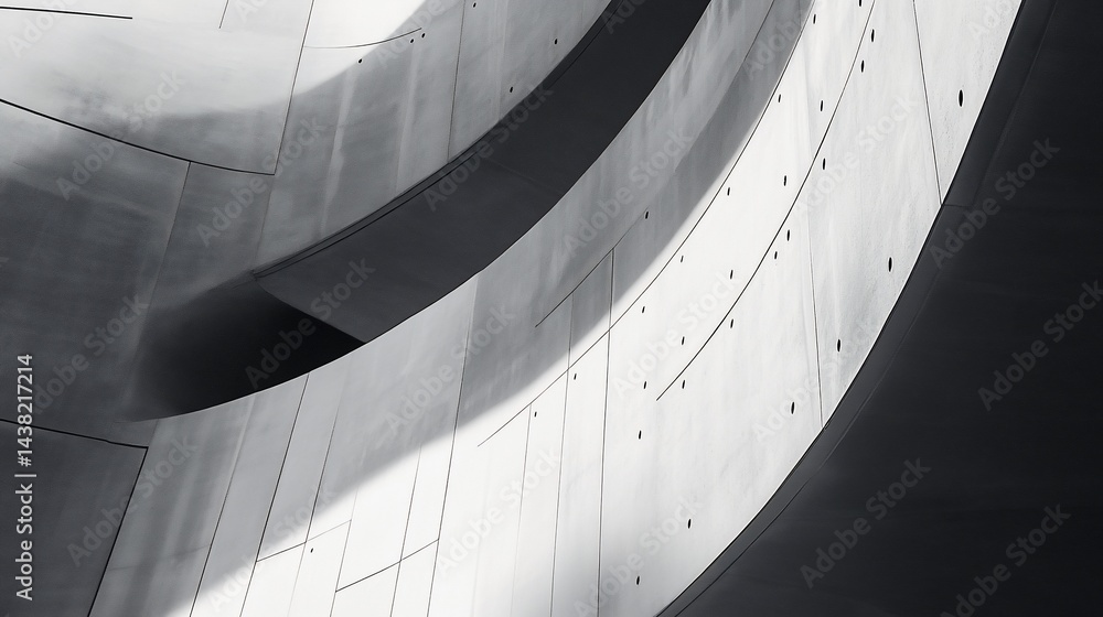 Fototapeta premium Curved metallic facade with light & shadow detail