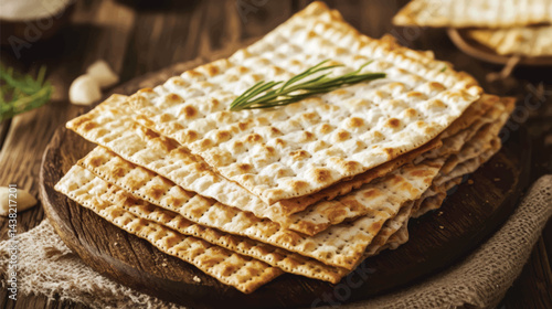 Stack of Crisp Matzos for Passover Celebration.