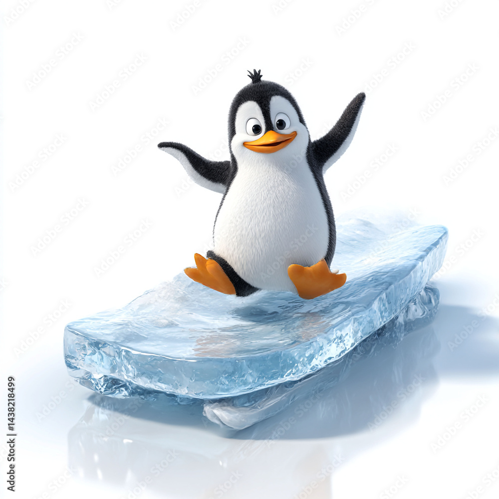 Obraz premium Happy Cartoon Penguin on Ice Floe Winter Fun