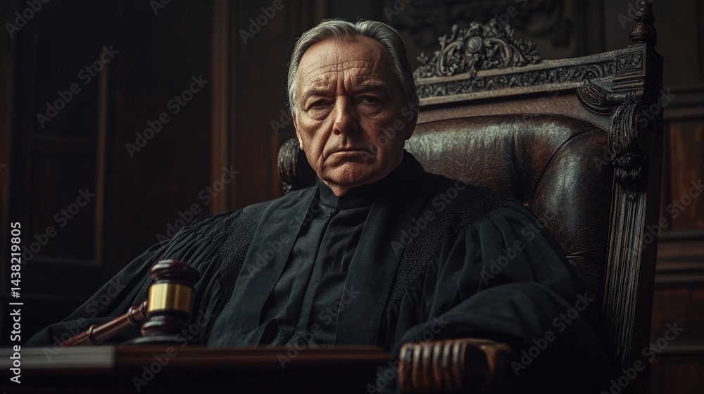Naklejka premium Judge in courtroom, serious and imposing