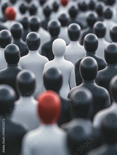 A surreal image capturing the essence of modern society where individuals feel a sense of isolation despite being in a crowd.