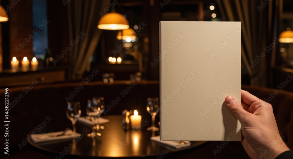 Blank Menu Mockup in Elegant Restaurant Setting Blank Menu Mockup in Elegant Restaurant Setting