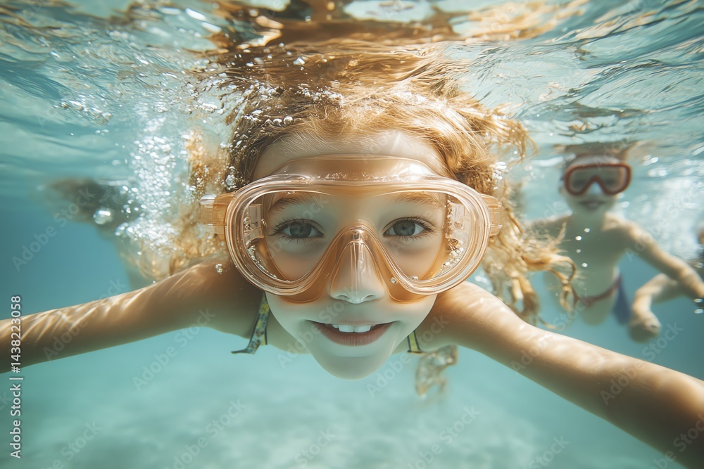 Fototapeta premium Girl snorkeling underwater with mask