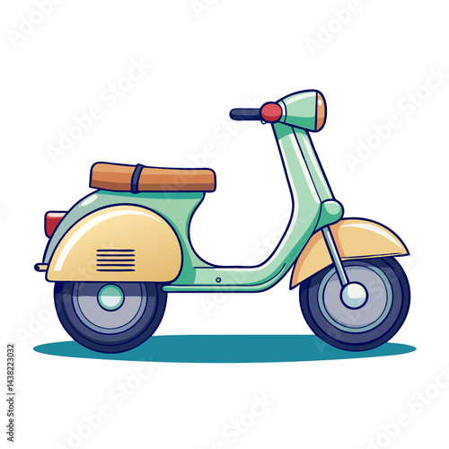 a colorful cartoon illustration of a vintage-style scooter  no background vector file.