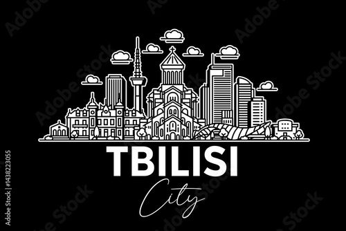 Tbilisi, Georgia architecture line skyline illustration with shadows. Linear vector cityscape with famous landmarks, city sights, design icons.