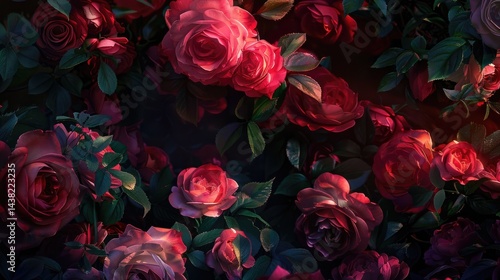 Background of red roses. Floral texture.