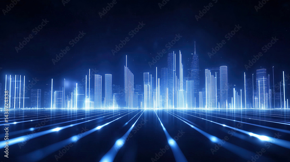 blue cyberpunk city silhouette