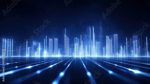 Obraz na płótnie blue cyberpunk city silhouette w salonie